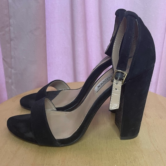 Steve Madden Black Suede 4” Chunky Heels - Picture 2 of 4